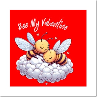 couple of bees embracing on a cloud, Bee My Valentine Posters and Art